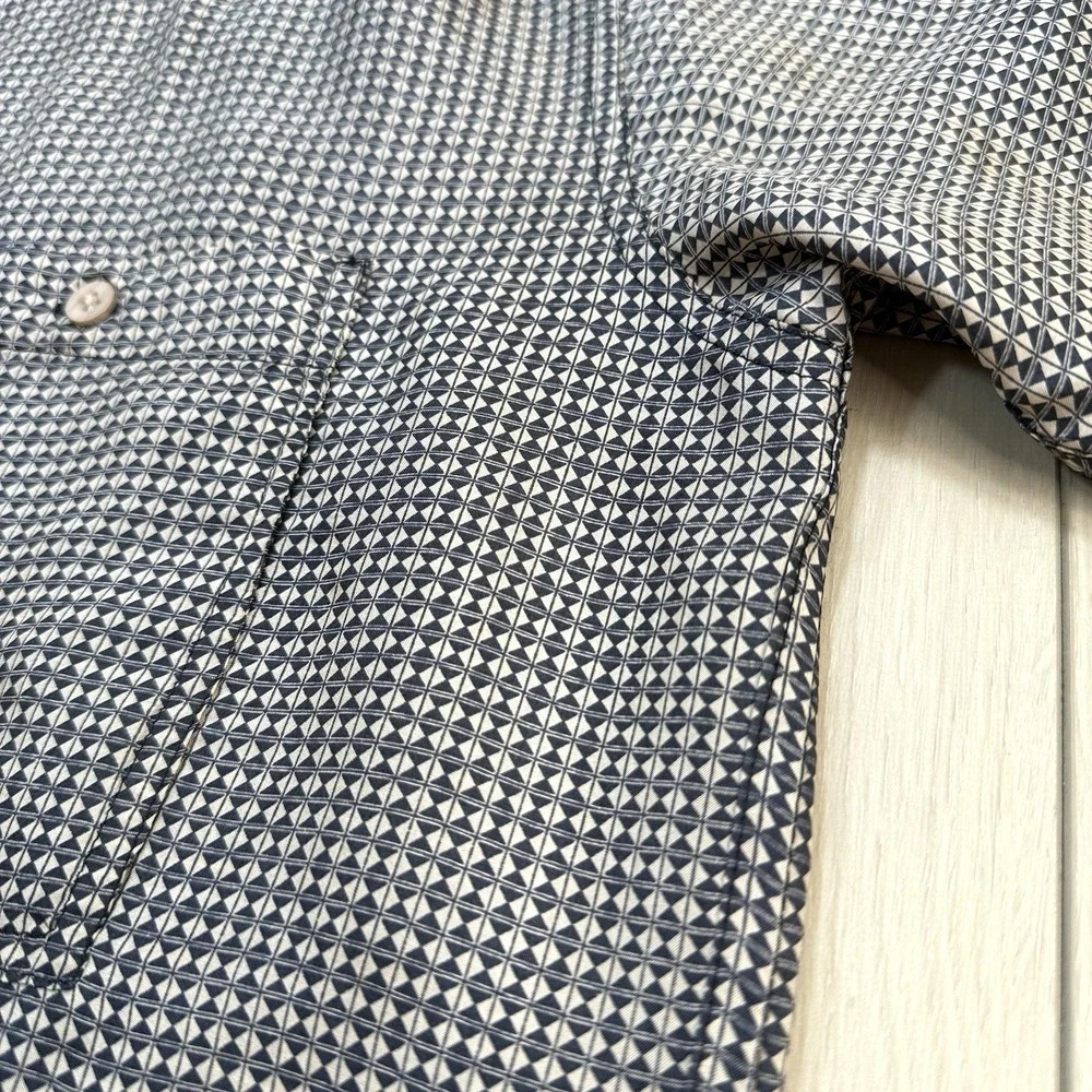 Bruno B 100%‎ Silk Button Up Shirt Mens L Geometric Triangle Print Short Sleeve